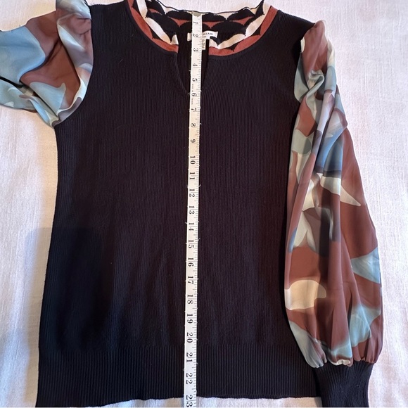 Rio & Rian Sweater Womens L Patterned Sleeve Pullover Keyhole Top Office Boho - Picture 3 of 10
